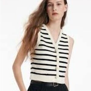 Goelia Striped Black and Cream Knit Vest Top